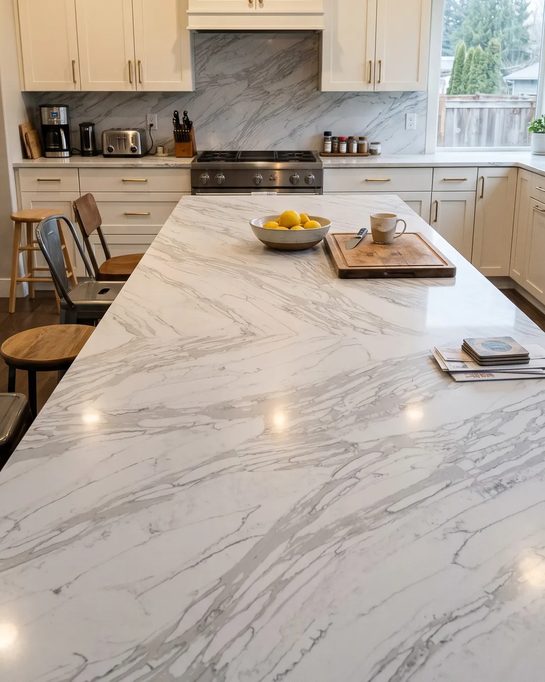 Illustration: the kitchen in Arabescato Grey